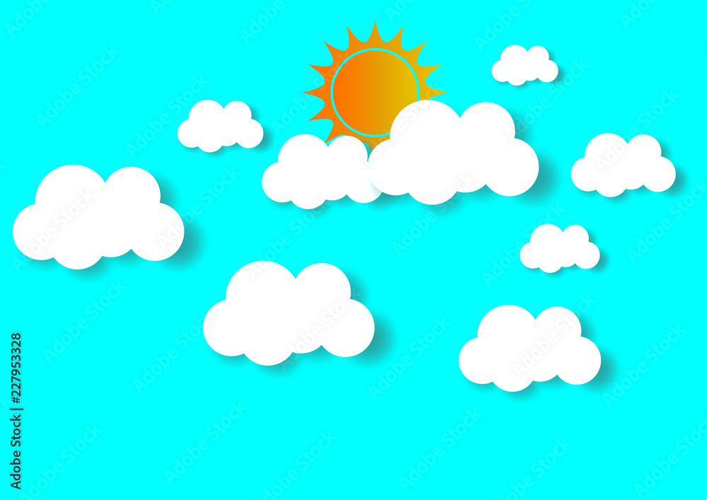 sun and cloud, cuted paper design. vector illustration.