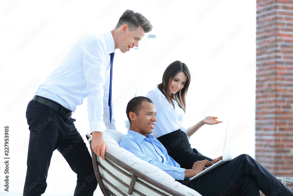customer and the employees are talking sitting in the office customer and the employees are talking sitting in the office