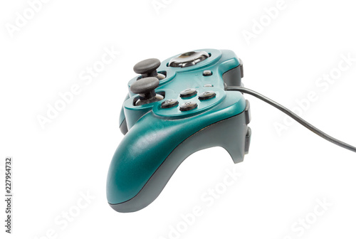 green Joystick isolated on white background with clipping path.