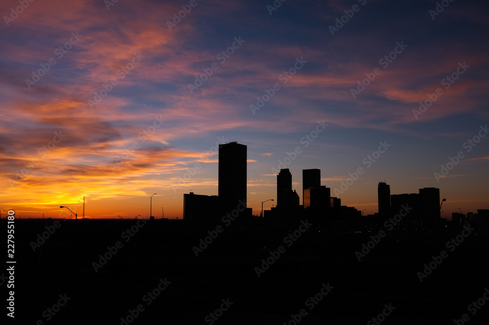 skyline at sunset