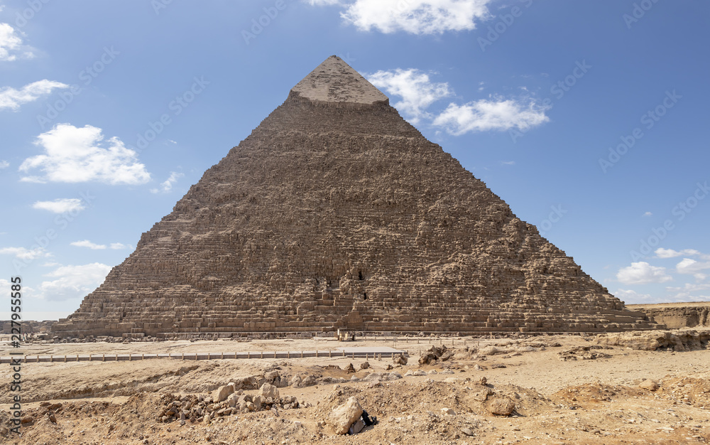 The Pyramid of Khafre or of Chephren, is the second-tallest and second-largest of the Ancient Egyptian Pyramids of Giza and the tomb of the Fourth-Dynasty pharaoh Khafre (Chefren) The Pyramid of Khafre or of Chephren, is the second-tallest and second-largest of the Ancient Egyptian Pyramids of Giza and the tomb of the Fourth-Dynasty pharaoh Khafre (Chefren)