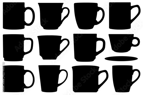 Obraz na płótnie Set of different cups and mugs isolated on white