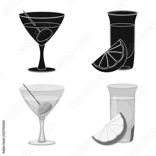Vector illustration of drink and bar sign. Set of drink and party stock vector illustration.