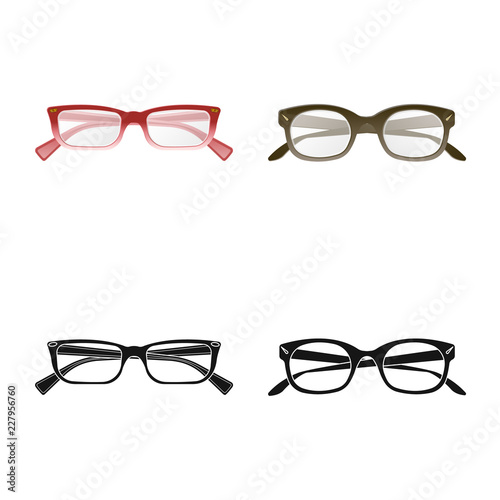 Vector design of glasses and frame symbol. Set of glasses and accessory stock vector illustration.
