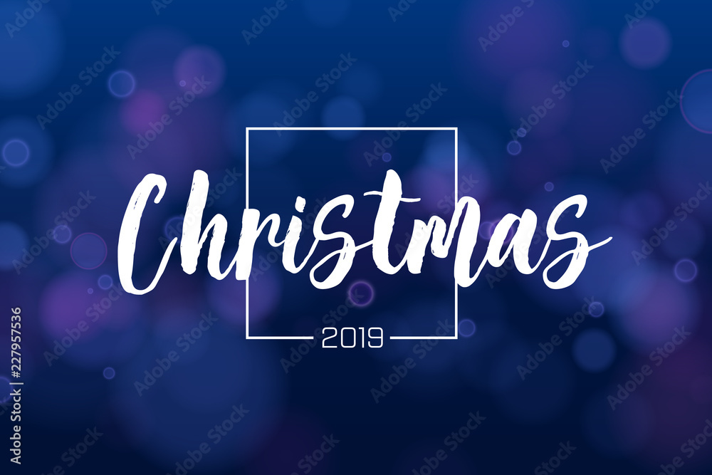 Christmas background 2019 with blue magic bokeh sparkle glitter lights. Abstract defocused circular New Year background design. Elegant, shiny, purple blue background. EPS 10.