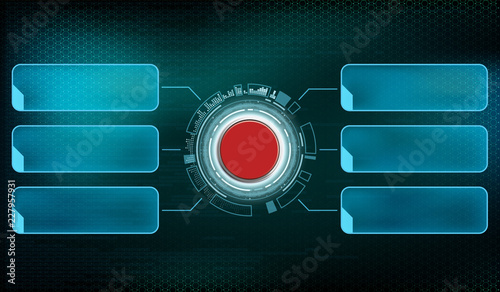 Red futuristic switch button with frame infographics. Technology