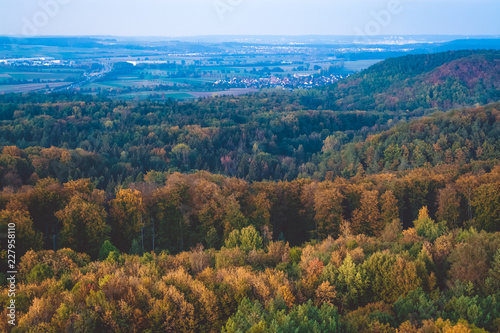  Beautiful view. View from the height. Germany. Autumn forest. Clear sky. © Vlada