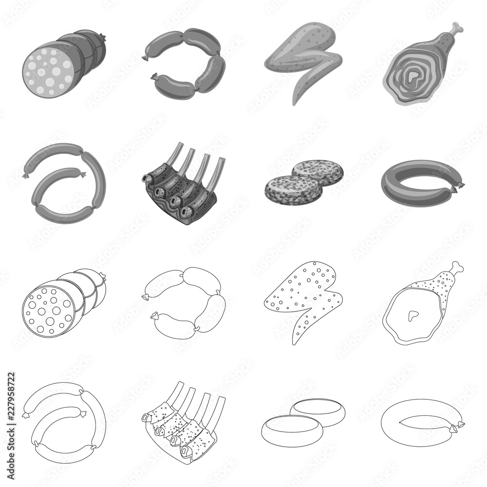 Vector illustration of meat and ham symbol. Collection of meat and cooking vector icon for stock.