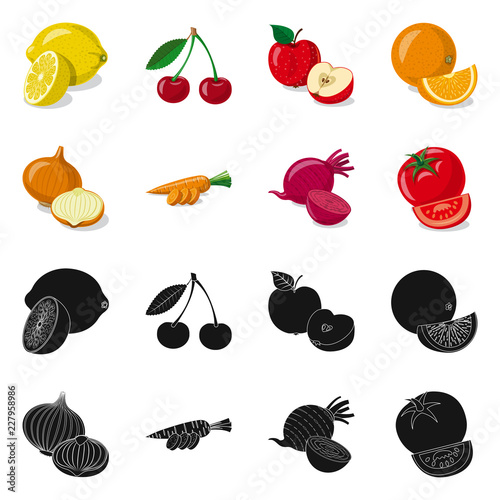 Vector design of vegetable and fruit logo. Set of vegetable and vegetarian stock symbol for web.