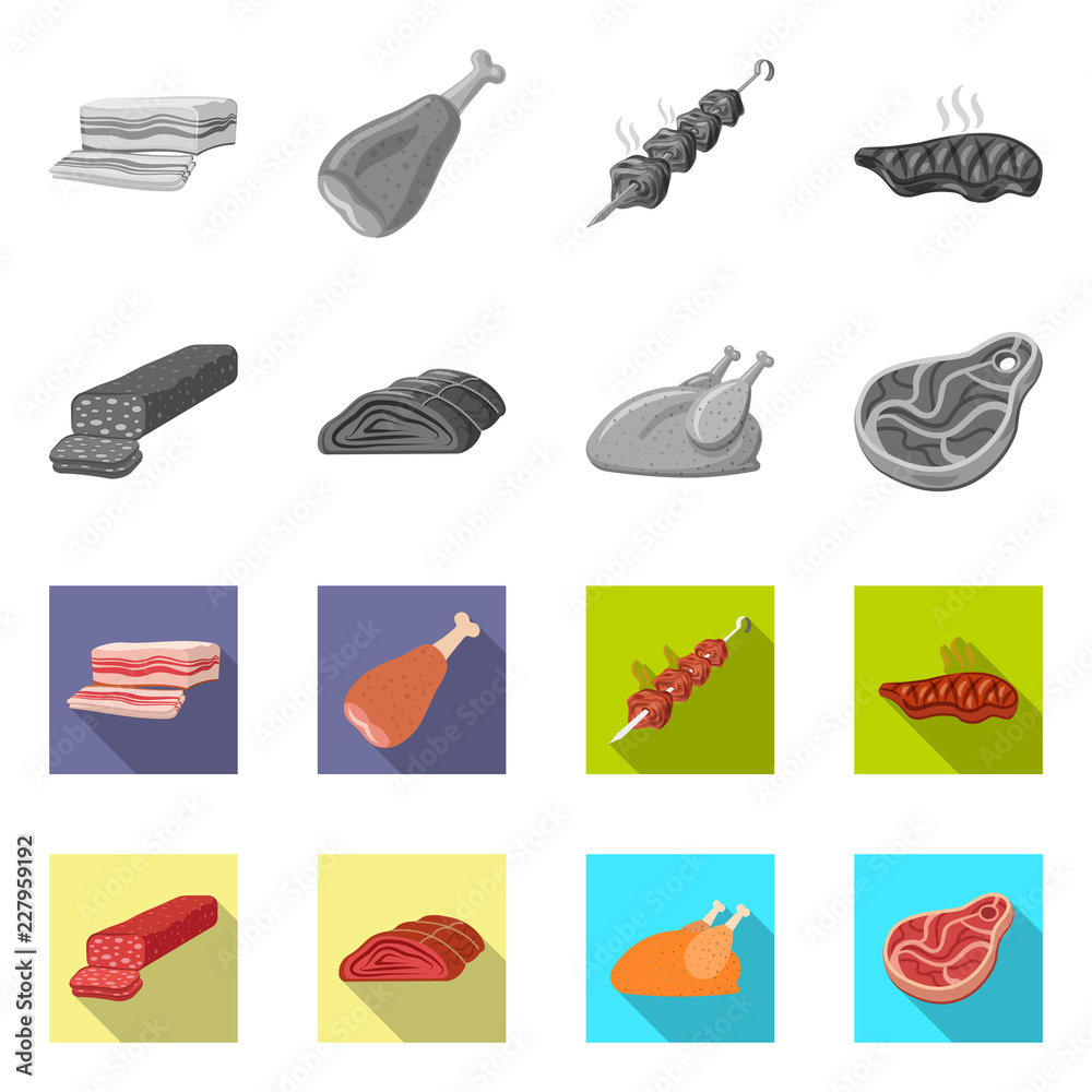 Isolated object of meat and ham logo. Collection of meat and cooking stock symbol for web. Isolated object of meat and ham logo. Collection of meat and cooking stock symbol for web.