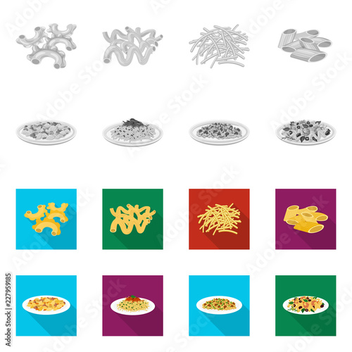 Vector illustration of pasta and carbohydrate logo. Collection of pasta and macaroni stock symbol for web.