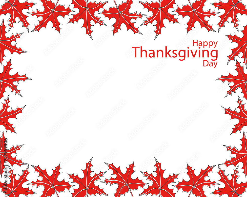 Happy thanksgiving day. Festive background with red autumn leaves. Vector illustration. 