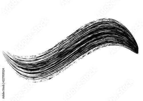 Vector make-up cosmetic mascara brush stroke texture design isolated on white. Realistic mascara smear template. Mascara eyelashes brush stroke makeup. Black hand drawn lash scribble swatch.