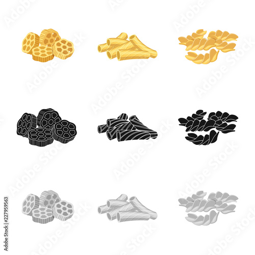 Isolated object of pasta and carbohydrate symbol. Set of pasta and macaroni stock vector illustration.
