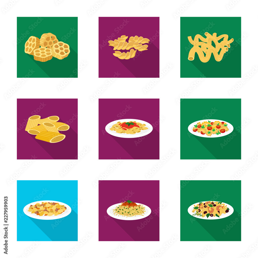 Vector illustration of pasta and carbohydrate sign. Set of pasta and macaroni stock symbol for web. Vector illustration of pasta and carbohydrate sign. Set of pasta and macaroni stock symbol for web.