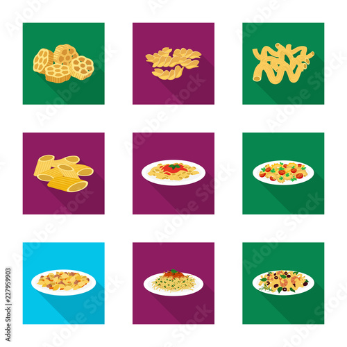 Vector illustration of pasta and carbohydrate sign. Set of pasta and macaroni stock symbol for web.