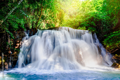 Fototapeta Naklejka Na Ścianę i Meble -  Landscape photo, Huay Mae Kamin Waterfall,Amazing waterfall in wonderful autumn forest, beautiful waterfall in rainforest at Kanchanaburi province, Thailand