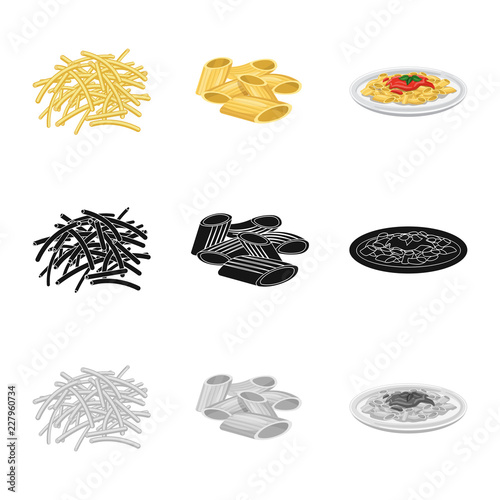 Vector illustration of pasta and carbohydrate symbol. Set of pasta and macaroni vector icon for stock.
