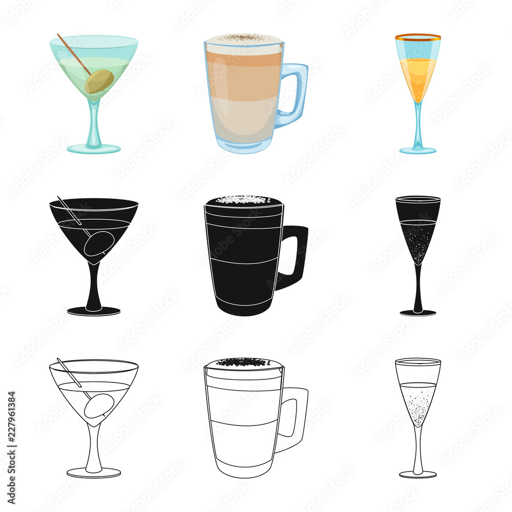 Vector design of drink and bar logo. Set of drink and party vector icon for stock. Vector design of drink and bar logo. Set of drink and party vector icon for stock.
