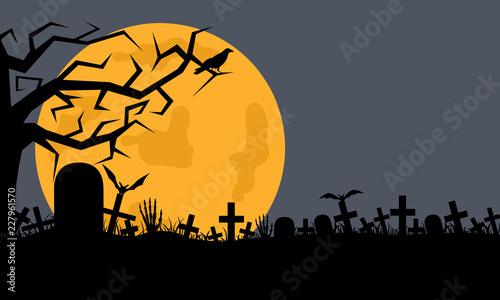 Illustration of cemetery with moon in background