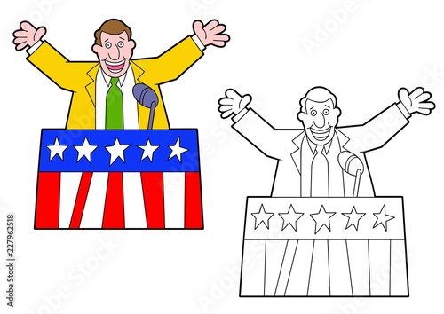 Vote for me.  Politician making a speech.  Comes with bonus black outline version