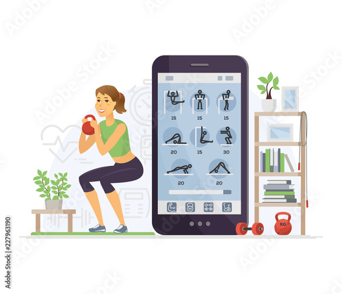 Fitness app - modern vector cartoon character illustration