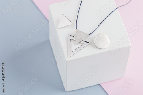 Jewelry kit of silver triangles and circles for geometric necklace