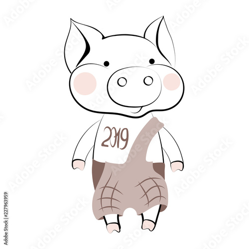 Cute cartoon piggy, cheerful pig symbol of 2019 new year. photo