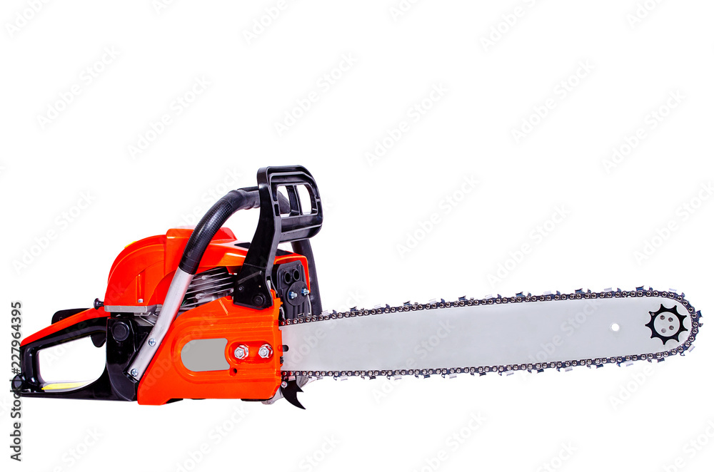 Chainsaw tool on white background close-up