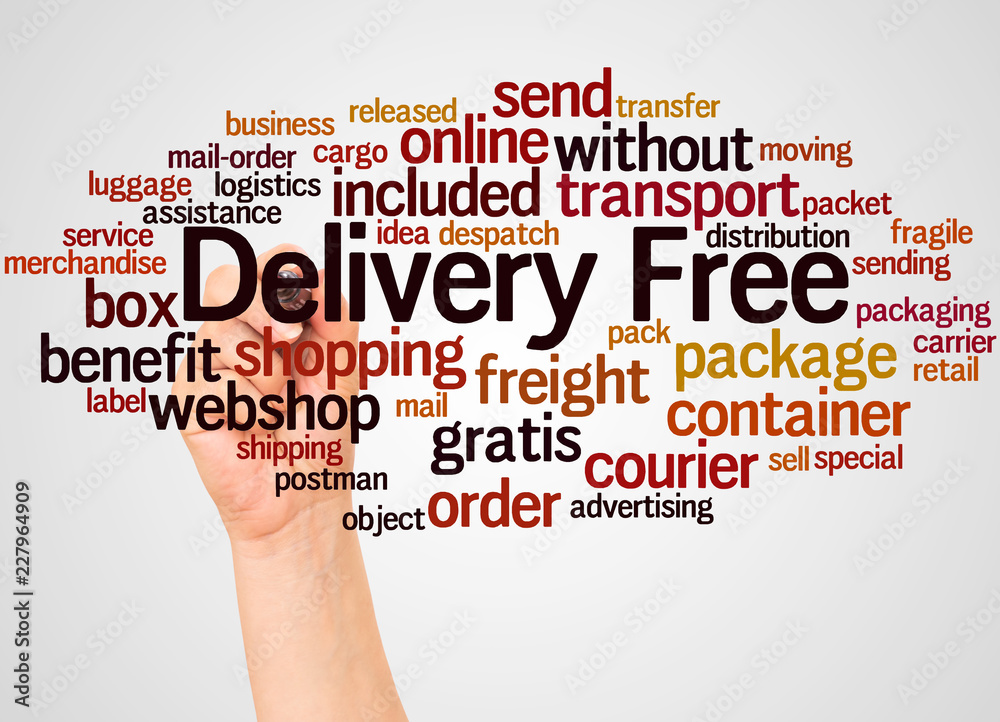 Delivery Free word cloud and hand with marker concept Delivery Free word cloud and hand with marker concept
