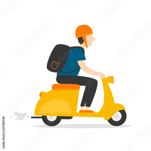 Man riding a scooter. Flat style vector illustration. 