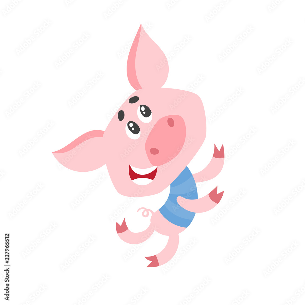 Fototapeta premium Cartoon pig character dancing isolated on white.