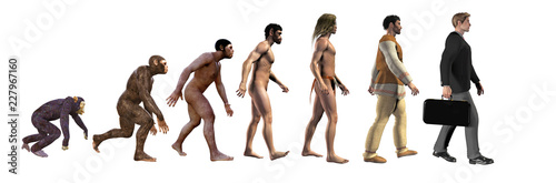 Fotografía human evolution, from ape to modern business man, 3d illustration