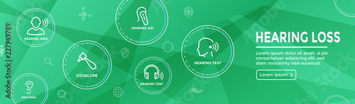 Hearing Aid or loss Web Header Banner with Sound Wave Images Set