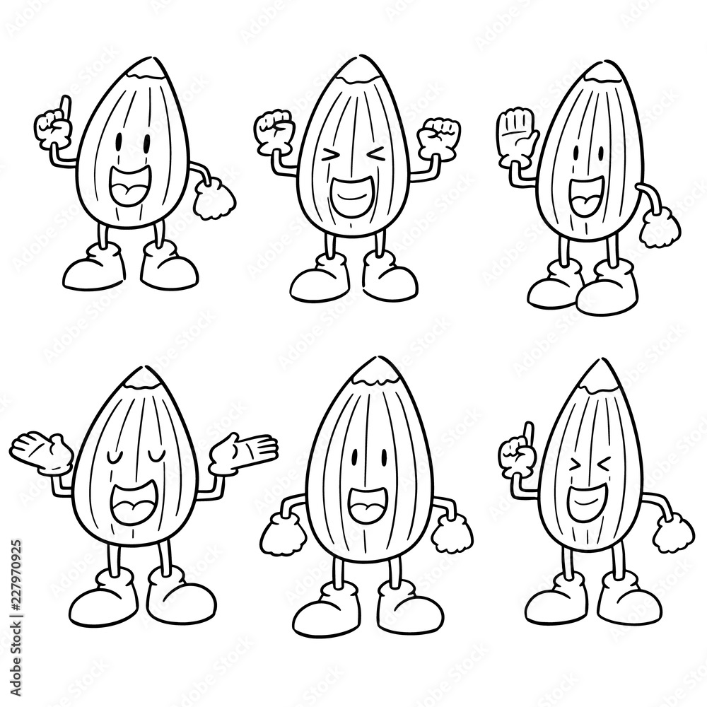 vector set of almond cartoon vector set of almond cartoon