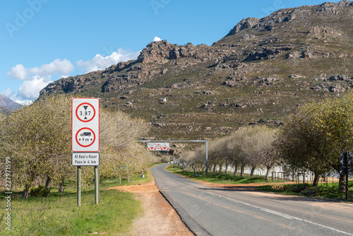 Warning signs at the start of the Bains Kloof Pass photo