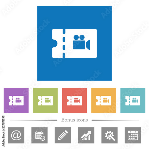 Movie discount coupon flat white icons in square backgrounds