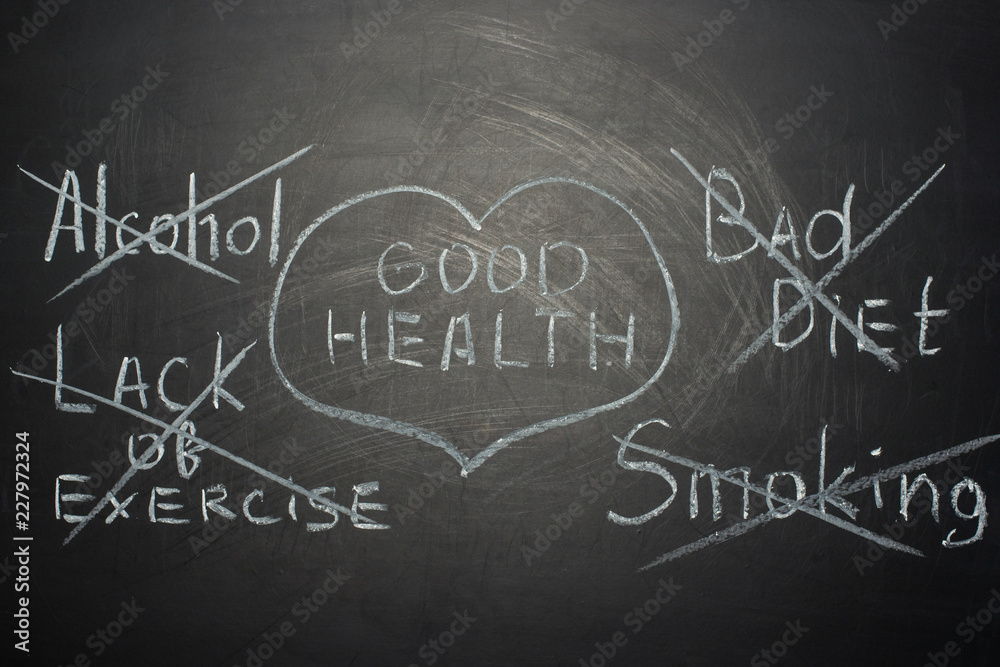 Fototapeta premium good health tips on a black board. A concept for doctors