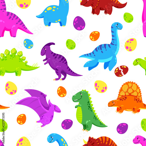 Dinosaur cartoon vector background. Seamless pattern, texture, wallpaper © yepifanovahelen