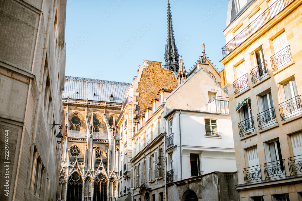 Street view with beautiful buildings in Paris, France