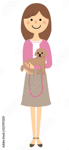 若い女性　ママ　犬を抱く