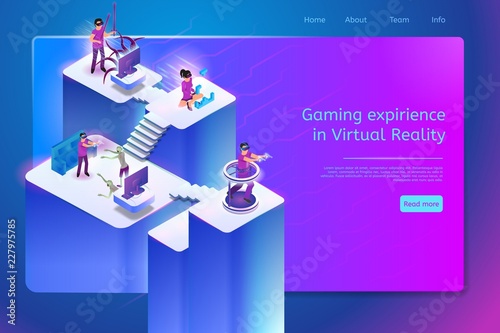 Playing Virtual Reality Games Online Vector Banner