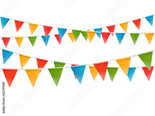 Color flags garland illustration. Vector template for a text