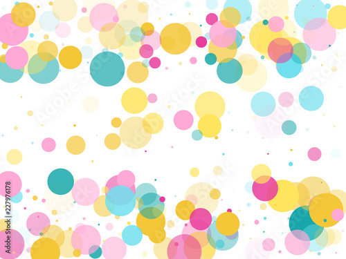 Memphis round confetti festive background in cyan blue, pink and yellow. Childish pattern vector.