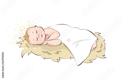 Baby Jesus / Baby sleeping in the manger, vector illustration photo