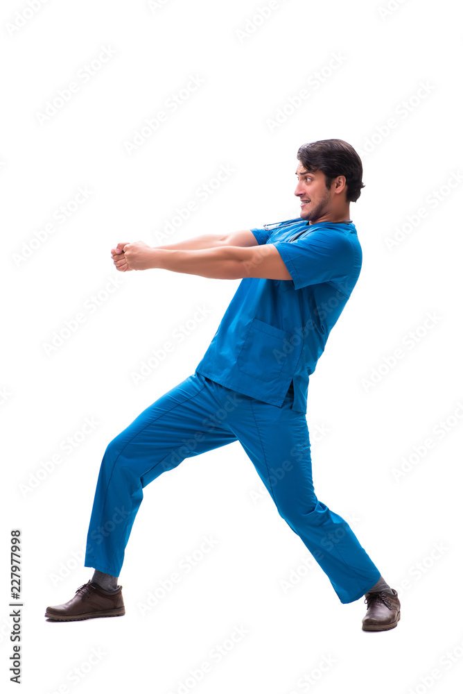 Young handsome doctor isolated on white