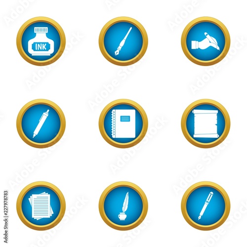 Inkpot icons set. Flat set of 9 inkpot vector icons for web isolated on white background