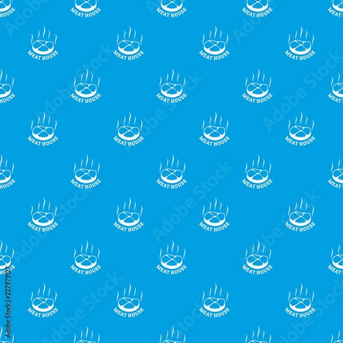 Meat house eco pattern vector seamless blue repeat for any use