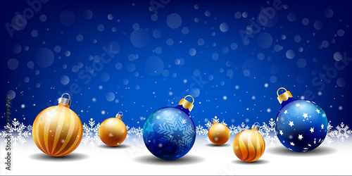 happy New Year Christmas snowing Ball background, Text input box,Blue background