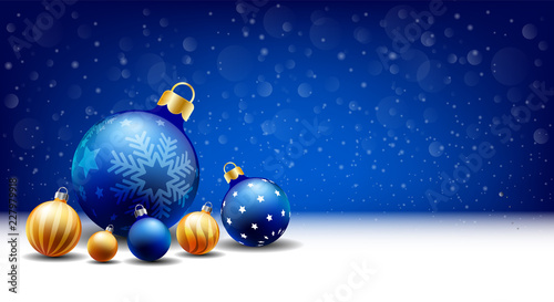 happy New Year Christmas snowing Ball background, Text input box,Blue background